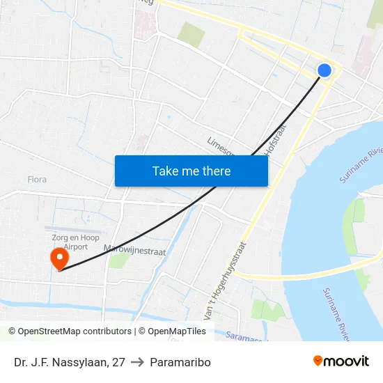 Dr. J.F. Nassylaan, 27 to Paramaribo map