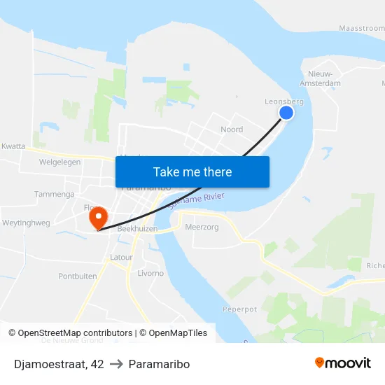 Djamoestraat, 42 to Paramaribo map