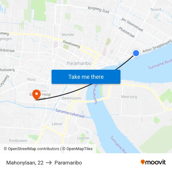 Mahonylaan, 22 to Paramaribo map