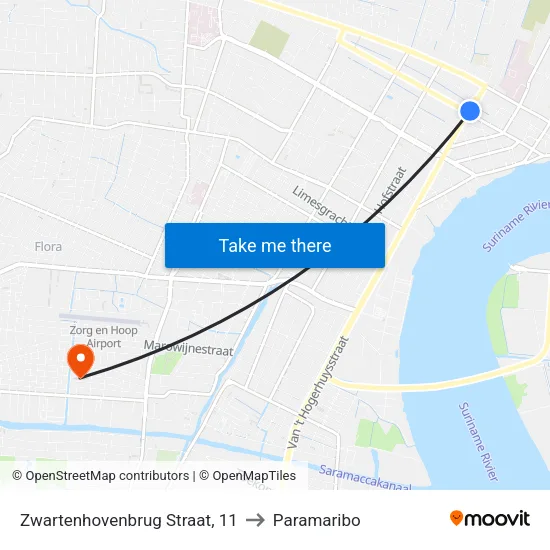 Zwartenhovenbrug Straat, 11 to Paramaribo map