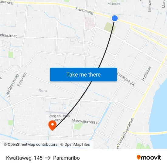 Kwattaweg, 145 to Paramaribo map