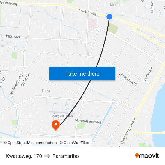 Kwattaweg, 170 to Paramaribo map