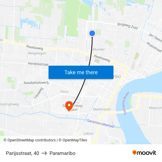 Parijsstraat, 40 to Paramaribo map