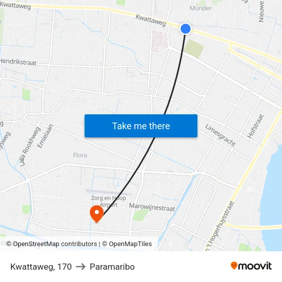 Kwattaweg, 170 to Paramaribo map