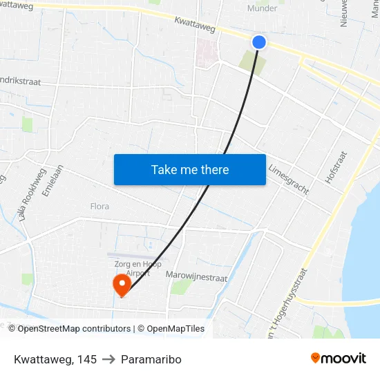 Kwattaweg, 145 to Paramaribo map
