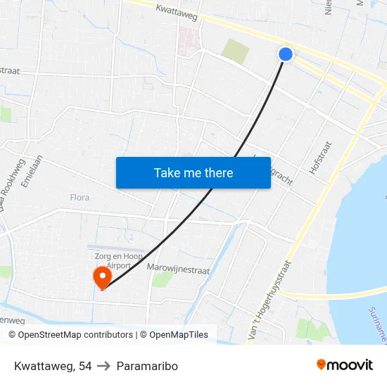 Kwattaweg, 54 to Paramaribo map