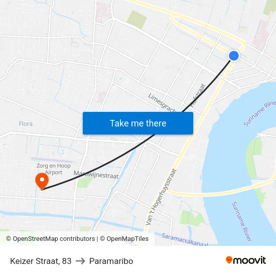 Keizer Straat, 83 to Paramaribo map