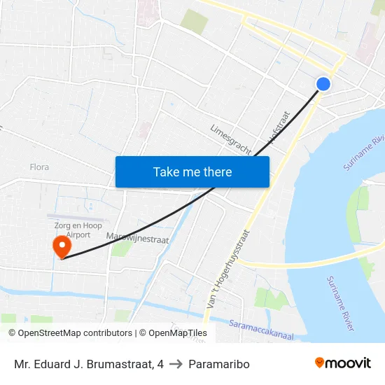 Mr. Eduard J. Brumastraat, 4 to Paramaribo map