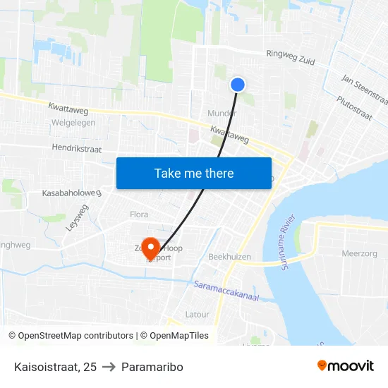 Kaisoistraat, 25 to Paramaribo map