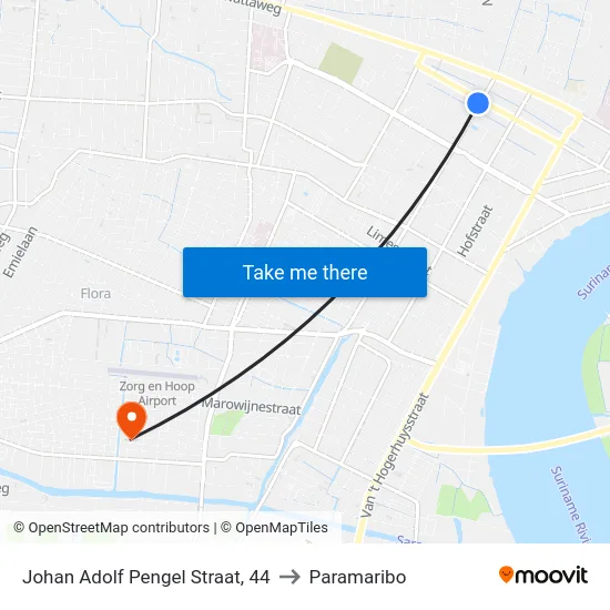Johan Adolf Pengel Straat, 44 to Paramaribo map