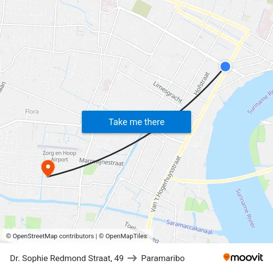 Dr. Sophie Redmond Straat, 49 to Paramaribo map
