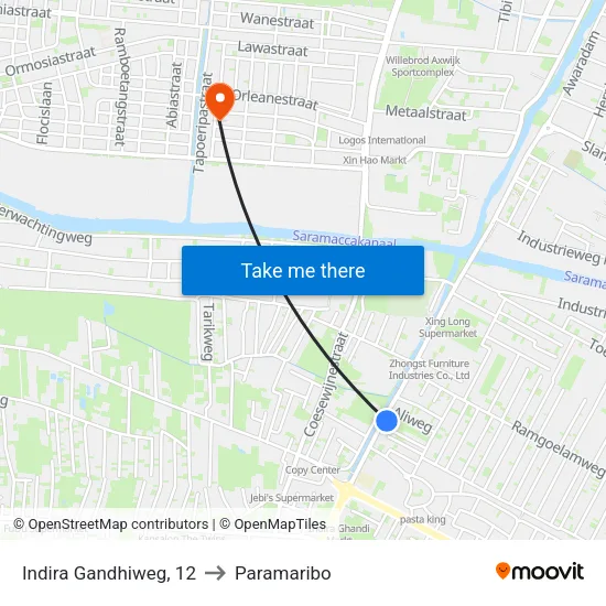 Indira Gandhiweg, 12 to Paramaribo map