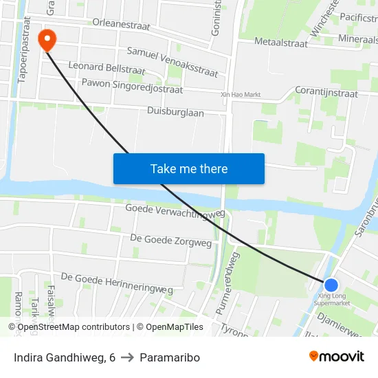 Indira Gandhiweg, 6 to Paramaribo map