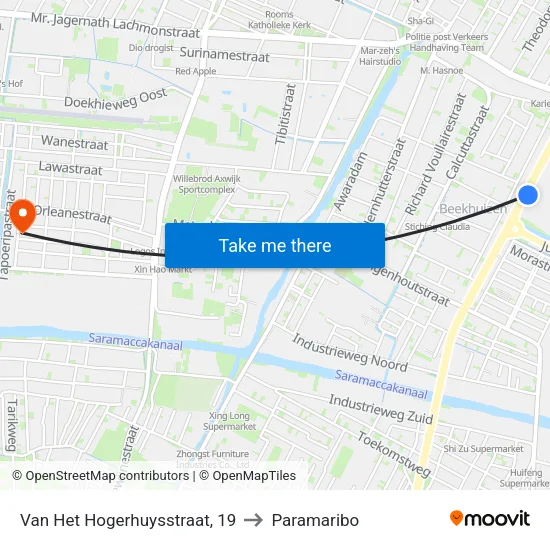 Van Het Hogerhuysstraat, 19 to Paramaribo map
