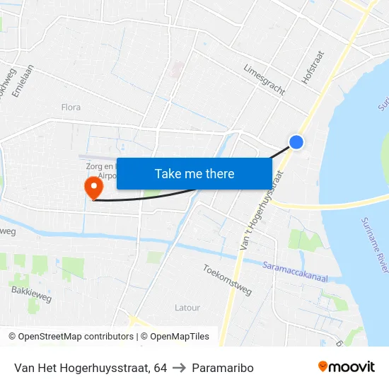 Van Het Hogerhuysstraat, 64 to Paramaribo map
