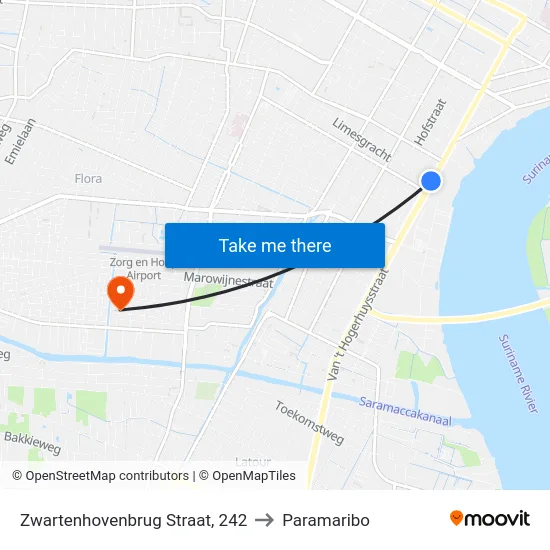 Zwartenhovenbrug Straat, 242 to Paramaribo map