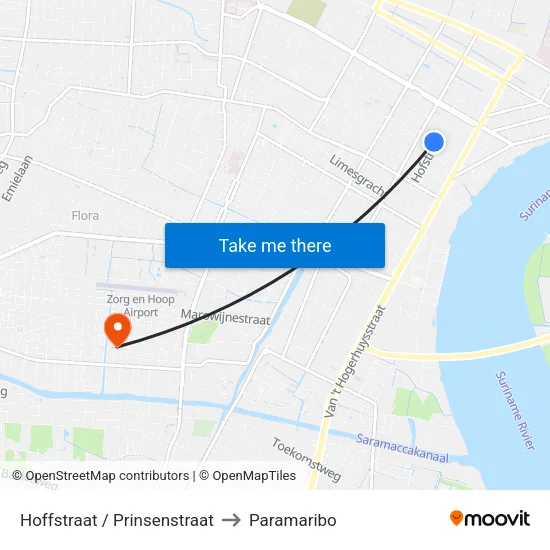 Hoffstraat / Prinsenstraat to Paramaribo map