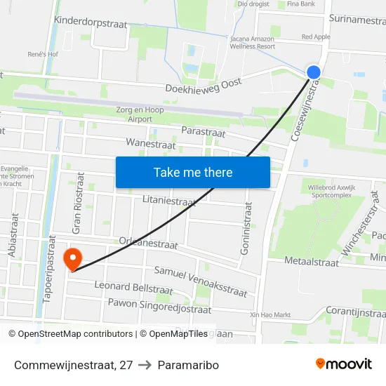Commewijnestraat, 27 to Paramaribo map