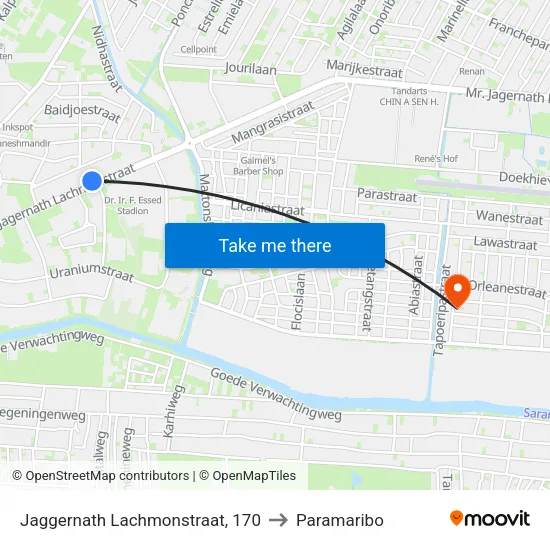 Jaggernath Lachmonstraat, 170 to Paramaribo map