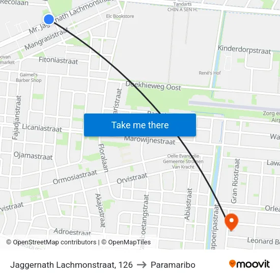 Jaggernath Lachmonstraat, 126 to Paramaribo map