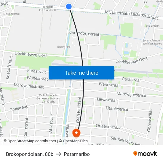 Brokopondolaan, 80b to Paramaribo map