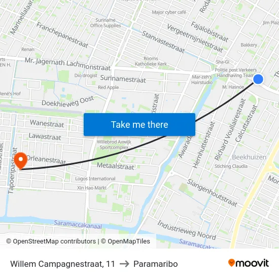 Willem Campagnestraat, 11 to Paramaribo map