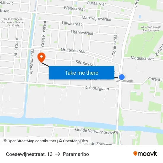 Coesewijnestraat, 13 to Paramaribo map