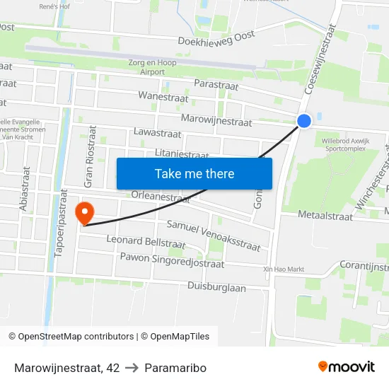 Marowijnestraat, 42 to Paramaribo map