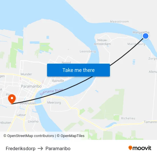 Frederiksdorp to Paramaribo map