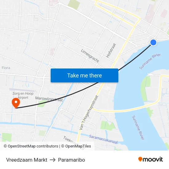 Vreedzaam Markt to Paramaribo map