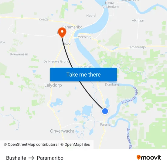 Bushalte to Paramaribo map