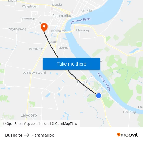 Bushalte to Paramaribo map