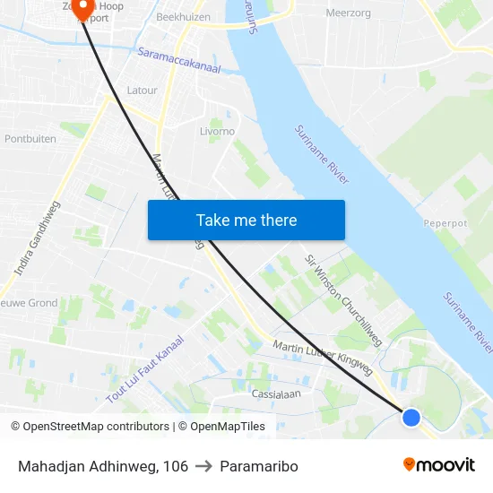 Mahadjan Adhinweg, 106 to Paramaribo map