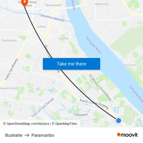 Bushalte to Paramaribo map
