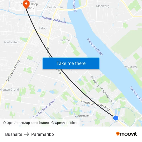 Bushalte to Paramaribo map