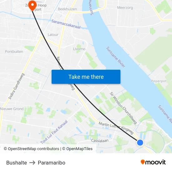 Bushalte to Paramaribo map