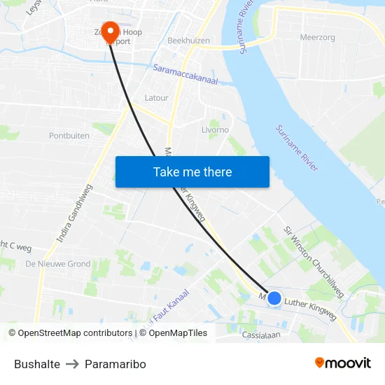 Bushalte to Paramaribo map