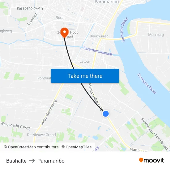Bushalte to Paramaribo map