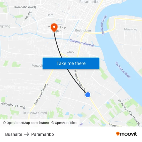 Bushalte to Paramaribo map