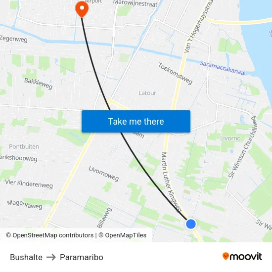 Bushalte to Paramaribo map