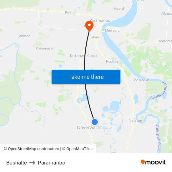 Bushalte to Paramaribo map