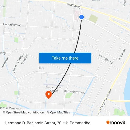 Hermand D. Benjamin Straat, 20 to Paramaribo map