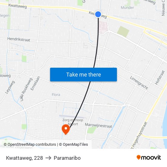 Kwattaweg, 228 to Paramaribo map