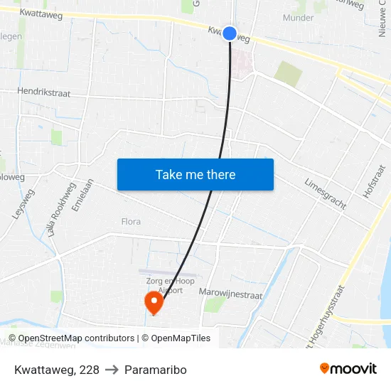 Kwattaweg, 228 to Paramaribo map
