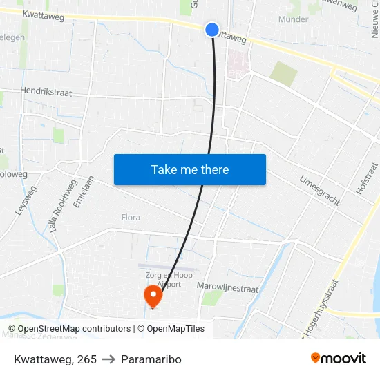 Kwattaweg, 265 to Paramaribo map