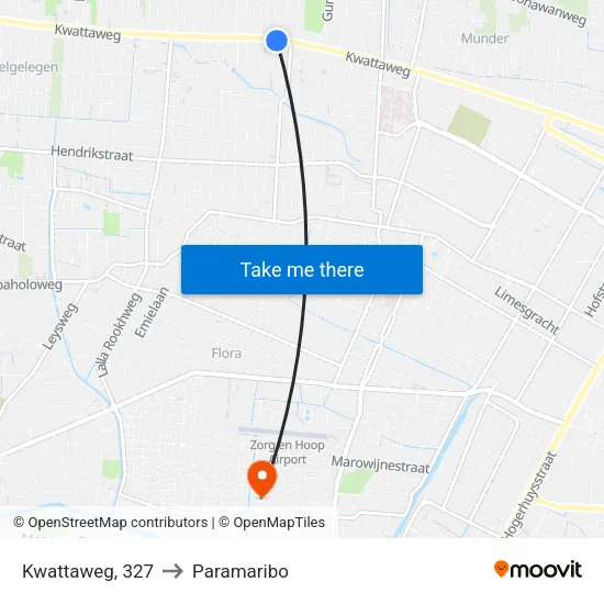 Kwattaweg, 327 to Paramaribo map