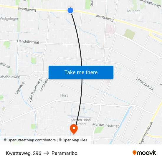 Kwattaweg, 296 to Paramaribo map