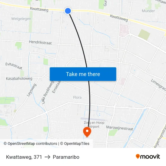 Kwattaweg, 371 to Paramaribo map