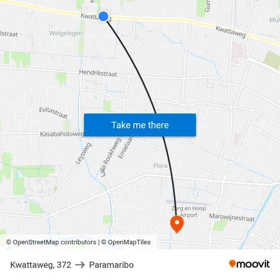 Kwattaweg, 372 to Paramaribo map