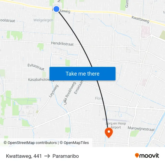 Kwattaweg, 441 to Paramaribo map